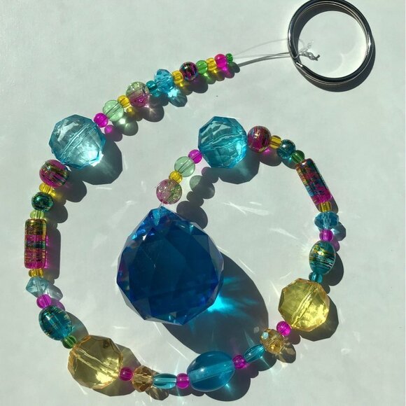 Beaded Suncatcher Yellow Pink Blue Crystal Prism Hanging Patio Decor Yard Art - Picture 3 of 7